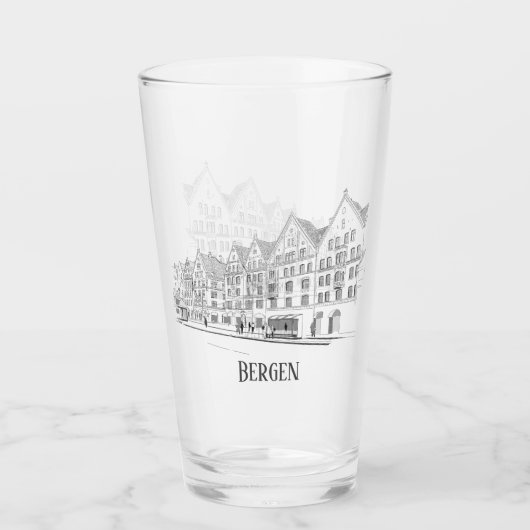 Bergen Norwegen Streetscape Beautiful Line Zeichne Glas (Vorderseite)