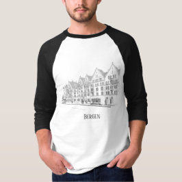 Bergen Norwegen Streetscape Beautiful Line Zeichne T-Shirt