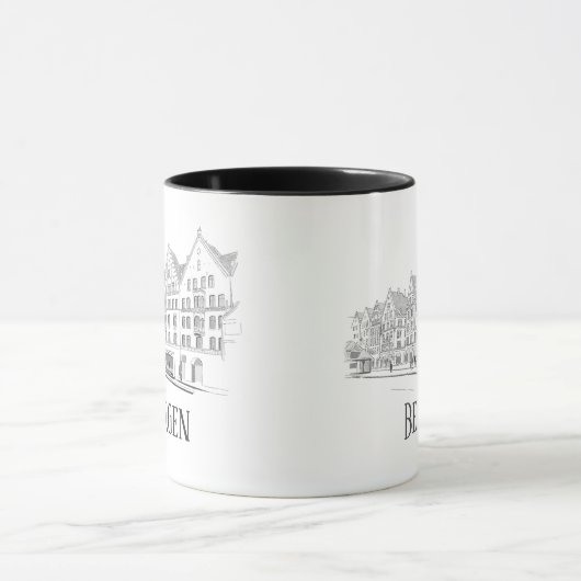 Bergen Norwegen Streetscape Beautiful Line Zeichne Tasse (Zentrum)