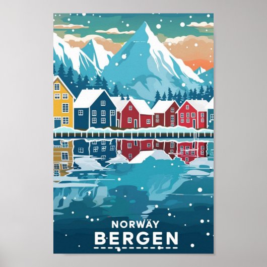 Bergen Norwegen Vintag Famous Travel Place Poster (Vorne)