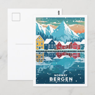 Bergen Norwegen Vintage Berühmter Reiseort Postkarte
