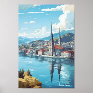 Bergen Norwegen Vintage Travel Poster