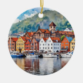 Bergen Norwegen Watercolor Keramik Ornament (Vorne)