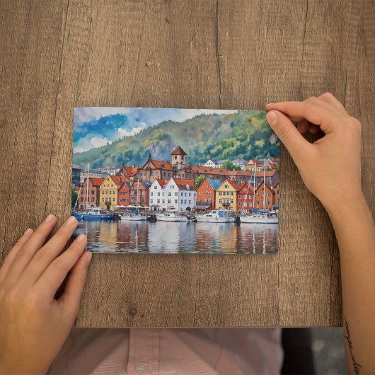 Bergen Norwegen Watercolor Postcard Einladung
