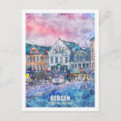 Bergen Vestland Norwegen Reisen Place Watercolor Postkarte (Vorderseite)