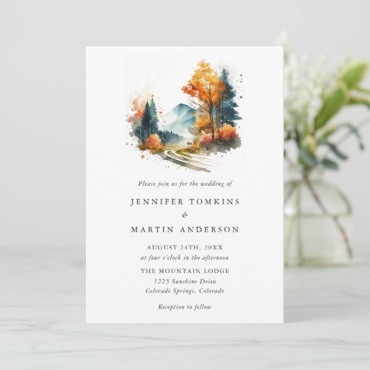Bergfallwaldhochzeit Einladung (Stehend Vorderseite)