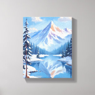 Bergflucht Winter Schnee Wasserfarbe Natur Leinwanddruck