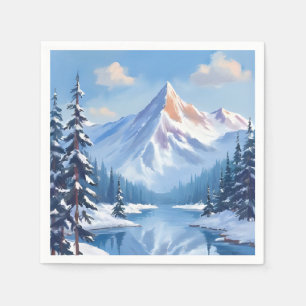Bergflucht Winter Schnee Wasserfarbe Natur Serviette