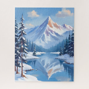 Bergflucht   Winter Schnee Wasserfarben Natur Puzzle