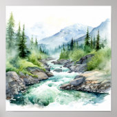 Bergfluss Alaska Aquarellmalerei Poster (Vorne)