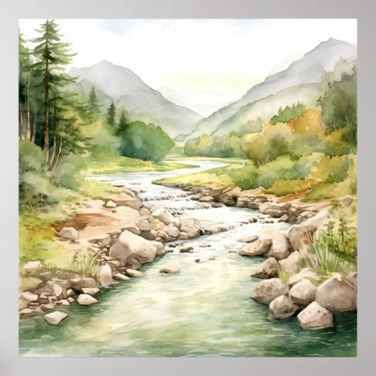 Bergfluss Alaska Aquarellmalerei Poster (Vorne)