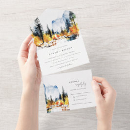 Bergfluss Herbst Winterlandschaft Hochzeit All In One Einladung
