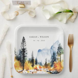Bergfluss Herbst Winterlandschaft Hochzeit Pappteller