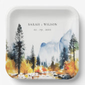 Bergfluss Herbst Winterlandschaft Hochzeit Pappteller (Vorderseite)