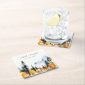 Bergfluss Herbst Winterlandschaft Hochzeit Rechteckiger Pappuntersetzer (Vor Ort)