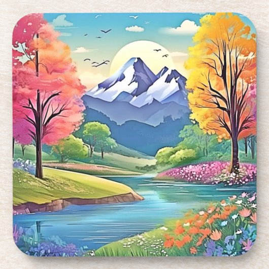 Bergfluss Landschaft Kunst, Dichtung Getränkeuntersetzer (Vorderseite)