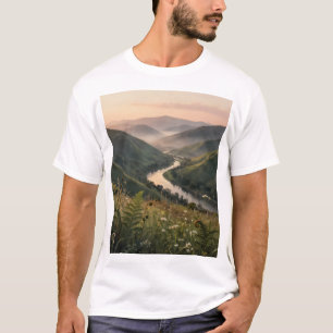 Bergfluss-Landschaft Kunst Druck T-Shirt   Tee