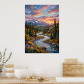 Bergfluss-Sonnenuntergangs-Landschaftsposter Poster (Küche)