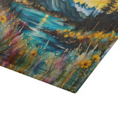 Bergfluss und Wildblumen Landschaft Schneidebrett (Ecke)