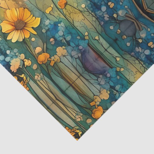 Bergfluss und Wildblumen Landschaft Seidenpapier (Ausschnitt)