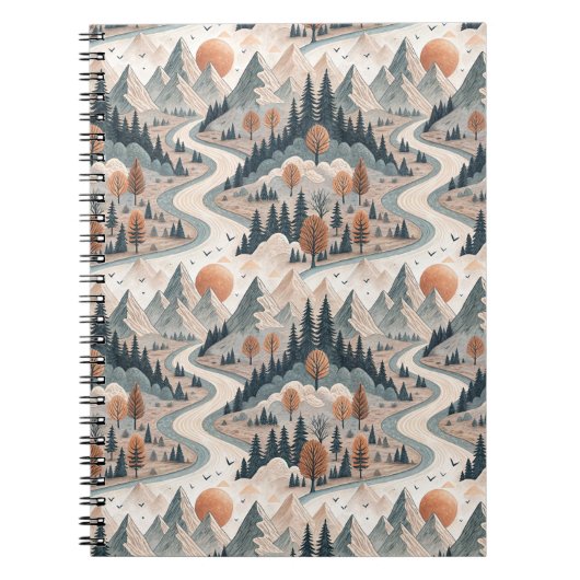 Bergflusslandschaft Boho abstraktes Muster Kunst Notizblock (Vorderseite)