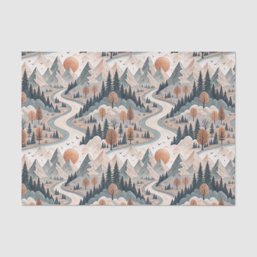 Bergflusslandschaft Boho abstraktes Muster Kunst Seidenpapier (Vorderseite)