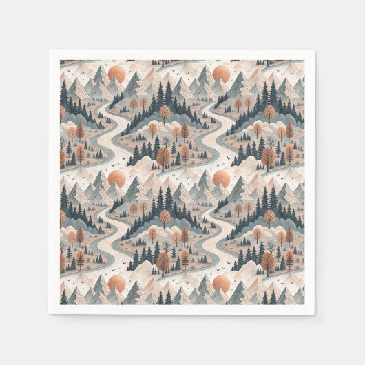 Bergflusslandschaft Boho abstraktes Muster Kunst Serviette (Vorderseite)