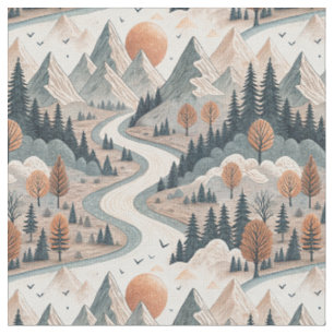 Bergflusslandschaft Boho abstraktes Muster Kunst Stoff