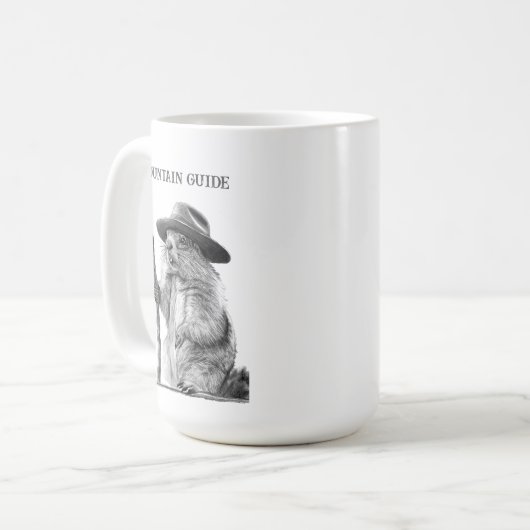 Bergführer - skurrile Marmotdesign Kaffeetasse (Vorderseite Links)