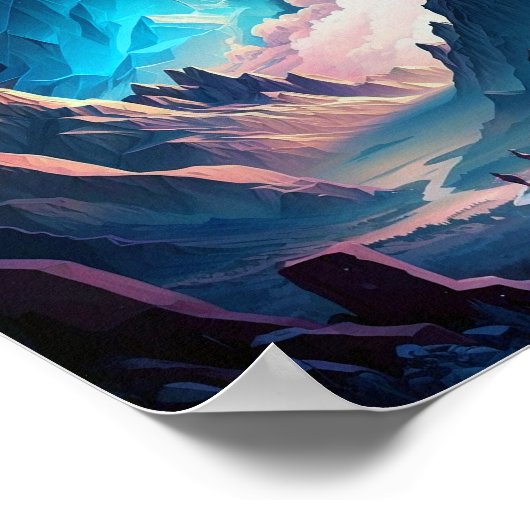 Berggipfel der Kristallfantasy Landschaft Poster (Ecke)