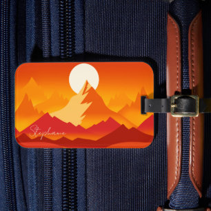 Berggipfel-Landschaftsillustration bei Sonnenunter Gepäckanhänger