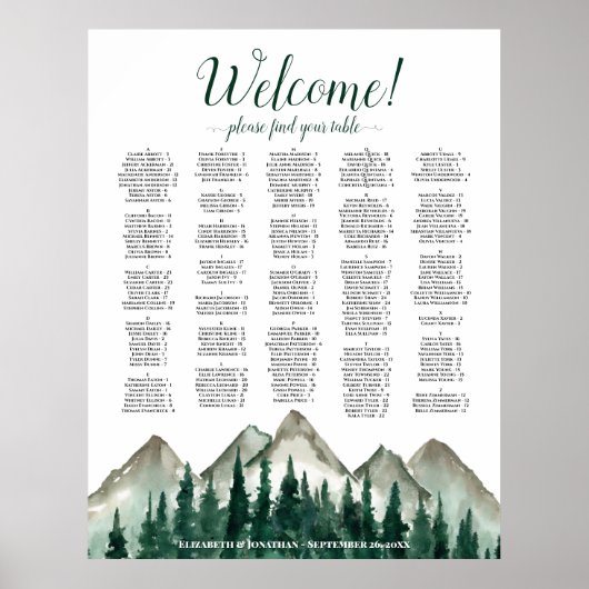 Berggipfel & Pine Alphabetische Seekarte Poster (Vorne)