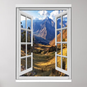 Berggipfel View Trompe l'oeil Fake Window Poster