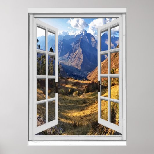 Berggipfel View Trompe l'oeil Fake Window Poster (Vorne)
