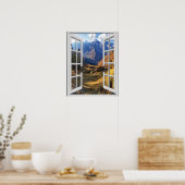 Berggipfel View Trompe l'oeil Fake Window Poster (Küche)