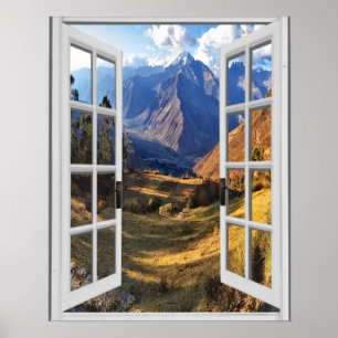 Berggipfel View Trompe l'oeil Fake Window Poster