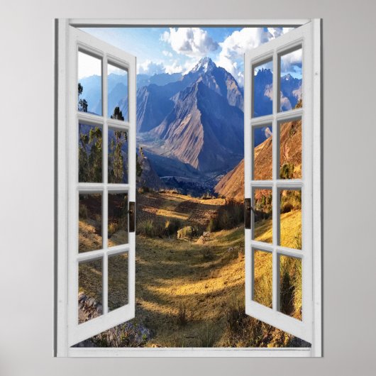 Berggipfel View Trompe l'oeil Fake Window Poster (Vorne)