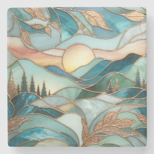 Berggipfel-Wald-Buntglas-Kunst Steinuntersetzer