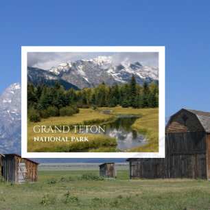 Berggipfel, Wiese, Stream Grand Teton NP Postkarte