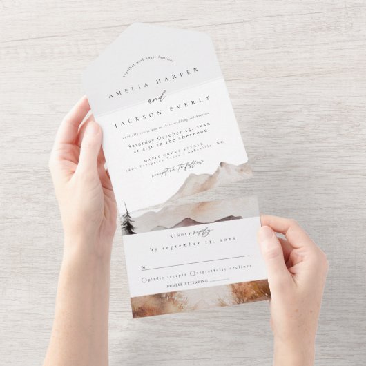 Berghanghochzeit in einer Einladung (Abreißen)