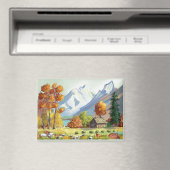 Berghütte in Herbstfarben. Gemälde. Magnet (In Situ (Geschirrspüler))
