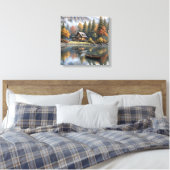 Berghütte mit Rowboat auf einem See Leinwanddruck (Insitu (Schlafzimmer))