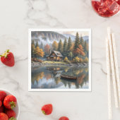 Berghütte mit Rowboat auf einem See Serviette (Beispiel)