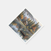 Berghütte mit Rowboat auf einem See Serviette (Ecke)