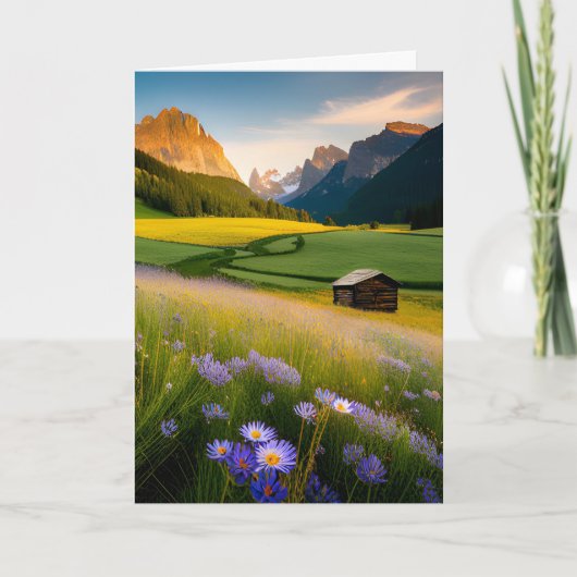 Berghütte mit Wildblumen zum Geburtstag Karte (Vorderseite)