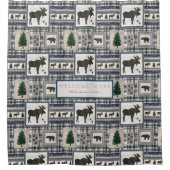 Berghütte Moose Bären Bäume Blau in grünem Hyge Duschvorhang (Vorderseite)