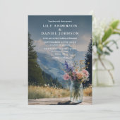 Bergige Blumen-Mason-Jar-QR-Code-Hochzeit Einladung (Stehend Vorderseite)