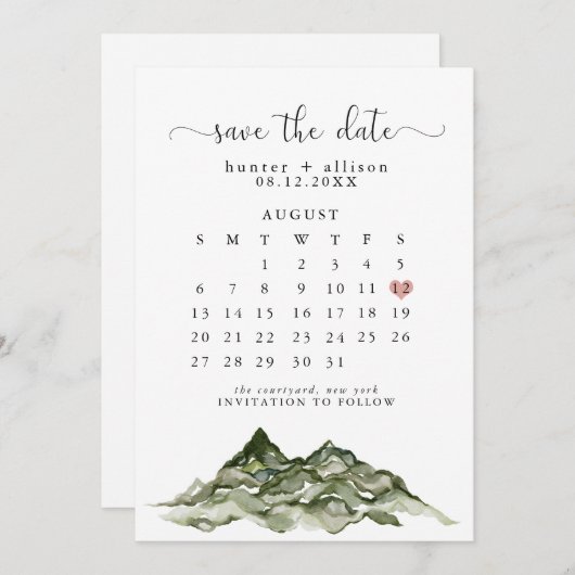 Bergkalender Save the Date Einladung (Vorne/Hinten)