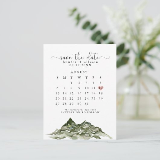 Bergkalender Save the Date Postkarte (Stehend Vorderseite)