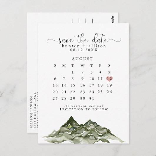 Bergkalender Save the Date Postkarte (Vorne/Hinten)